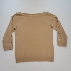Evelyn Grace Cashmere Womens Sweater‎ Medium Brown Luxury Preppy Boat Neck